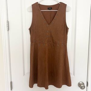Faux brown suede mini dress with metal detailing L